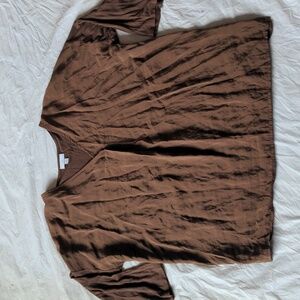 J Jill Brown Tencel 3/4 Sleeve Lagenlook Blouse Size Large